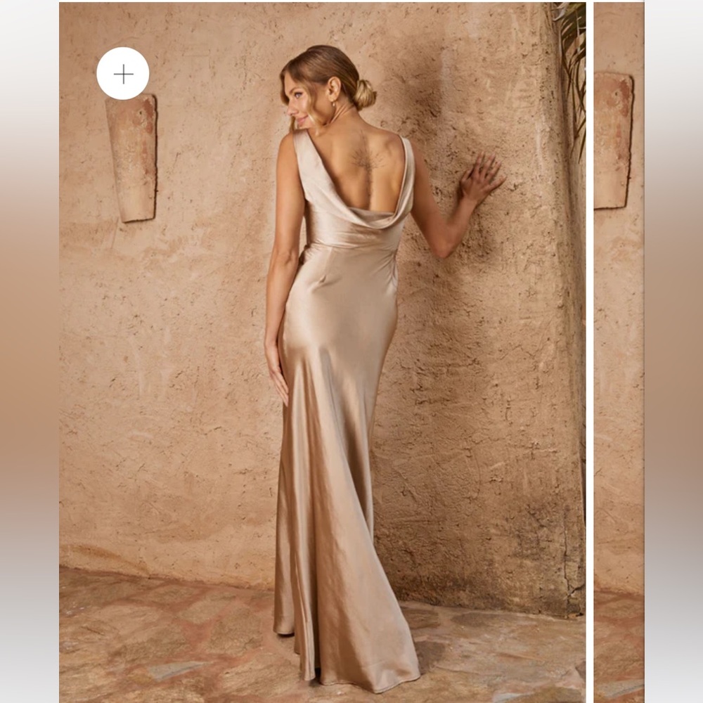 Six Stories “Jane” Cowl Back Satin Bridesmaid Dress - Champagne - Picture 2 of 5